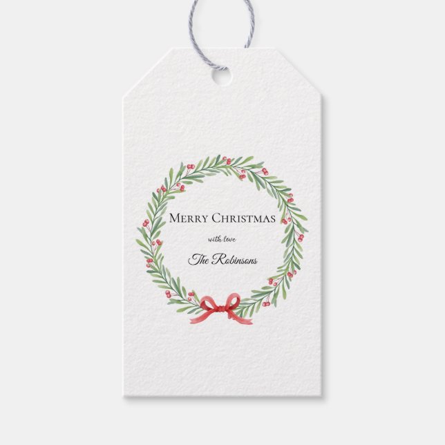 Botanical Christmas Wreath Modern Script  Presentetikett (Framsidan)