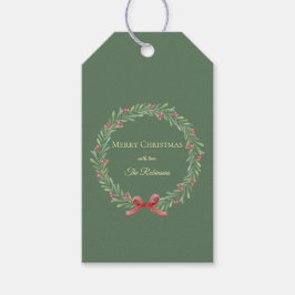 Botanical Christmas Wreath Modern Script Presentetikett