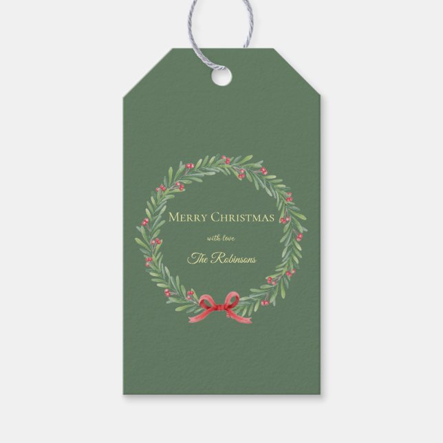 Botanical Christmas Wreath Modern Script  Presentetikett (Framsidan)