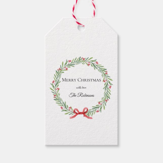 Botanical Christmas Wreath Modern Script  Presentetikett (Framsidan)