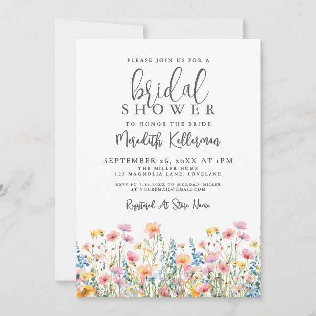 Botanical Colorful Wildflowers Bridal Shower Inbjudningar (Framsida)