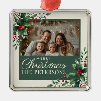 Botanical Cream Custom Photo Christmas Ornament