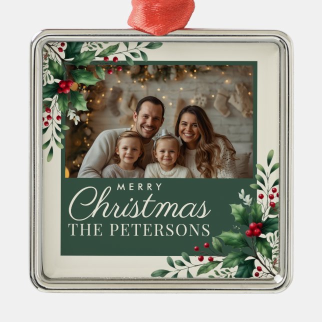 Botanical Cream Custom Photo Christmas Ornament (Framsidan)