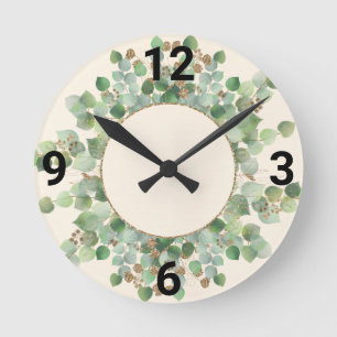 BOTANICAL CREAM WALL CLOCK MED GRÖNT RUND KLOCKA