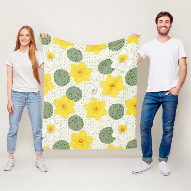 Botanical Daffodil Floral Geometric Pattern (1) Fleecefilt (På plats)