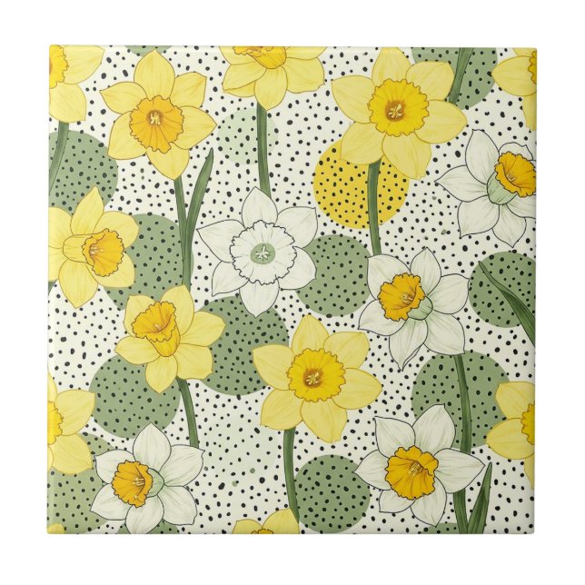 Botanical Daffodil Floral Geometric Pattern (3) Kakelplatta (Framsidan)