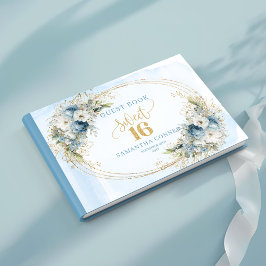 Botanical Dusty Blue Greenery Sweet 16 Guest Book Gästböcker
