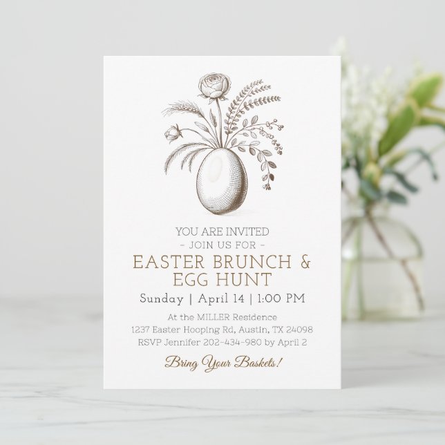 Botanical Easter Brunch Egg Hunt Invitation Inbjudningar (Stående Fram)