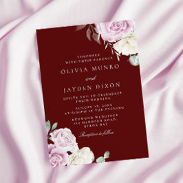 Botanical Elegance: Blush White Burgundy Wedding Inbjudningar