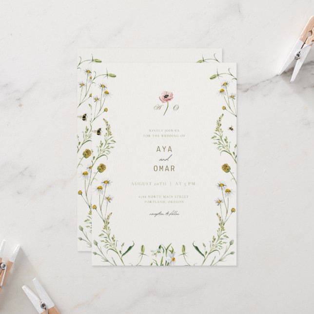 Botanical Elegant Wedding Invitation – Floral Desi Inbjudningar (Fram/Back In Situ)
