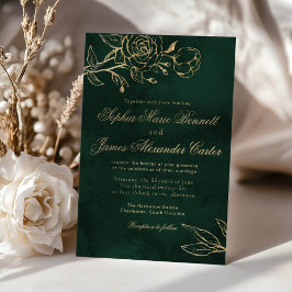 Botanical Emerald ang Gold Elegant Wedding Inbjudningar