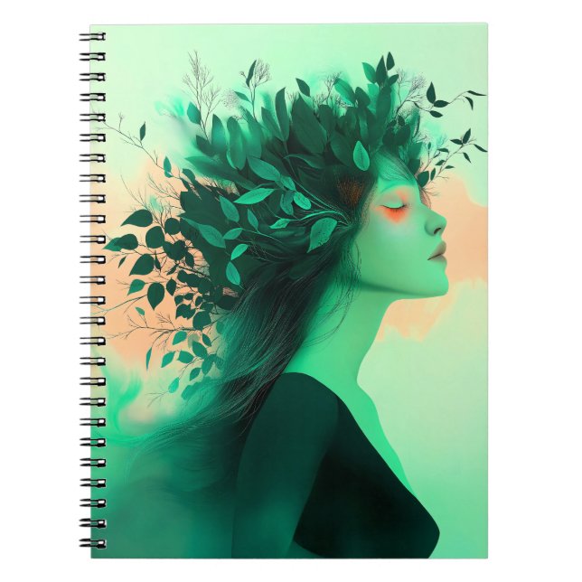 Botanical Emerald Woman Notebook Anteckningsbok (Framsidan)