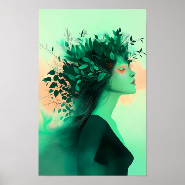 Botanical Emerald Woman Print Poster (Framsidan)
