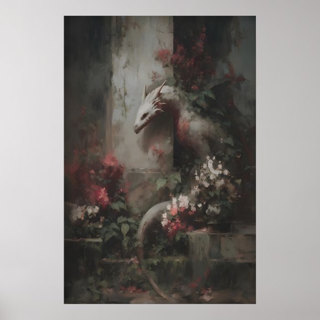 Botanical Fantasy Dragon Art, Gothic Creature Poster (Framsidan)