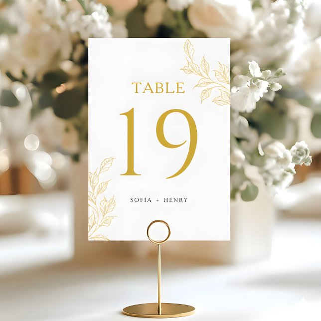 Botanical Faux Gold Modern Wedding Table Number Bordsnummer (Skapare uppladdad)