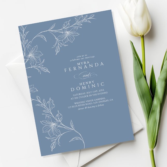 Botanical Floral Dusty Blue Wedding Inbjudningar (Skapare uppladdad)