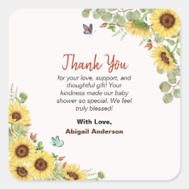 Botanical Floral Flower Baby Shower Thank You Card Fyrkantigt Klistermärke