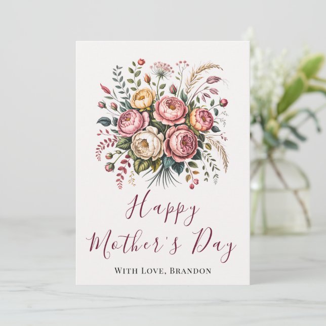 Botanical Floral Happy Mothers Day Card Kort (Stående Fram)