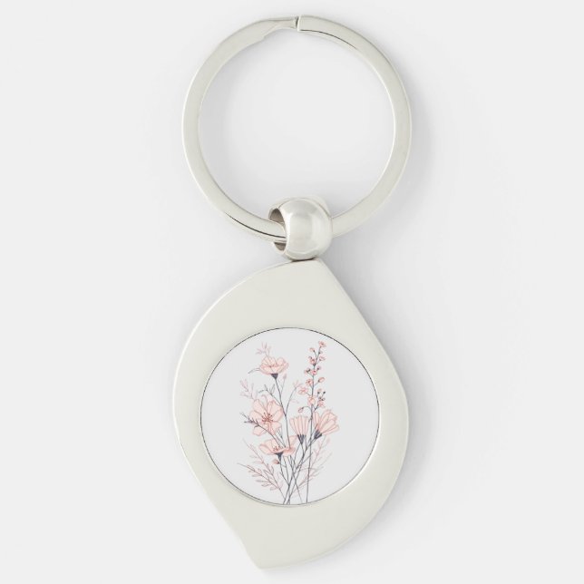 Botanical Floral Illustration | Minimal Nature Aes Swirl Silverfärgad Nyckelring (Framsidan)
