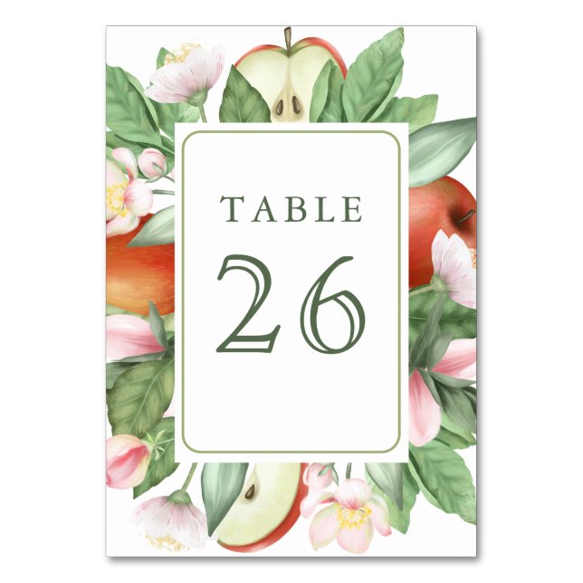 Botanical Floral Red Apple Orchard Wedding Bordsnummer (Framsidan)