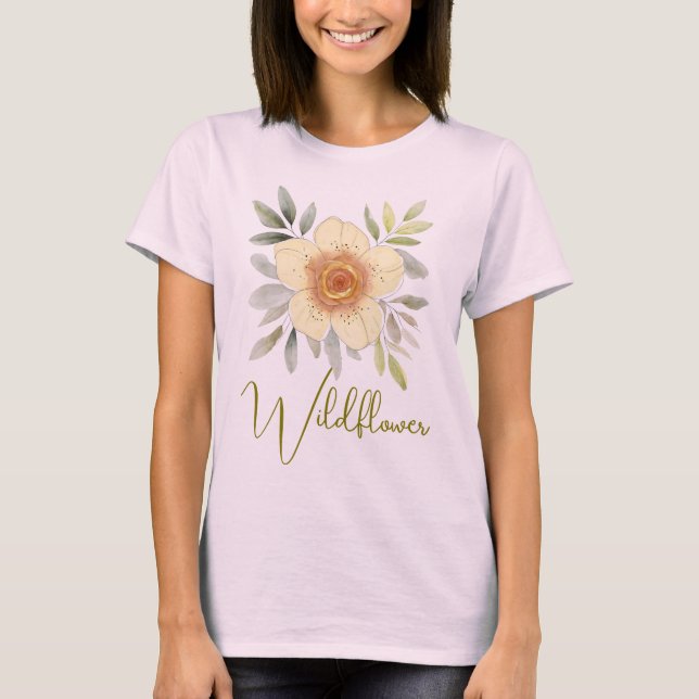 Botanical Floral Watercolor Wildflower Custom  T Shirt (Framsida)
