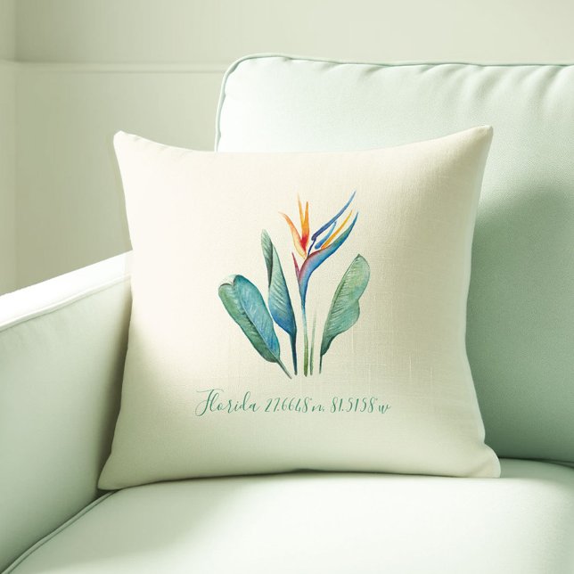 Botanical Florida Room Decor Ideas Kudde (Florida room decor ideas hand painted watercolor bird of paradise throw pillow Victoria Grigaliunas)