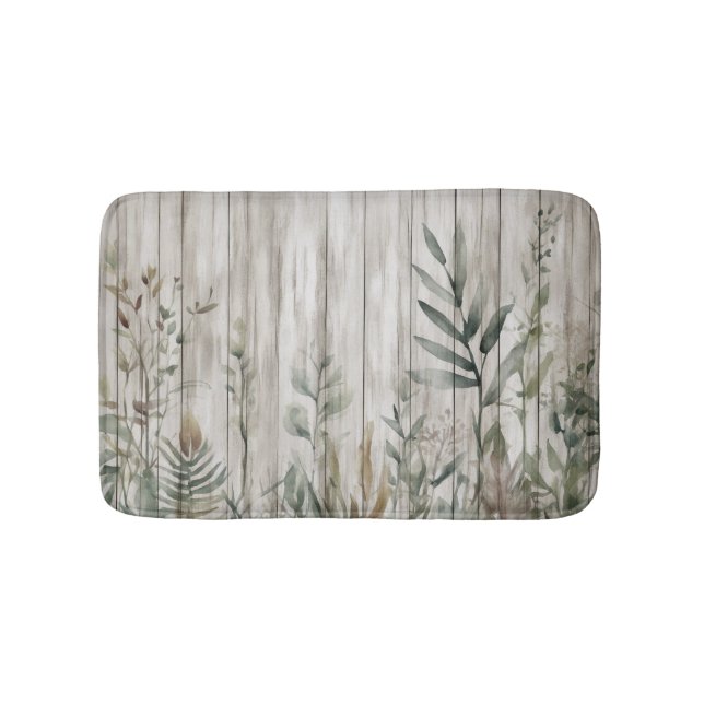 Botanical Foliage Farmhouse Barn Wood look Badrumsmatta (Framsidan)