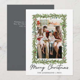 Botanical Frame Christmas | Elegant Family 1 Photo Julkort