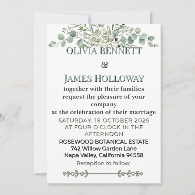 Botanical Garden Romance Wedding Invitation Inbjudningar (Framsida)