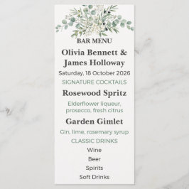 Botanical Garden Wedding Bar Menu Meny