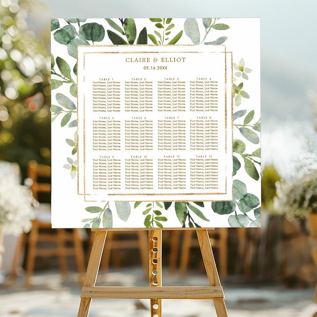 Botanical Gold Greenery Wedding Seating Chart Poster (Skapare uppladdad)
