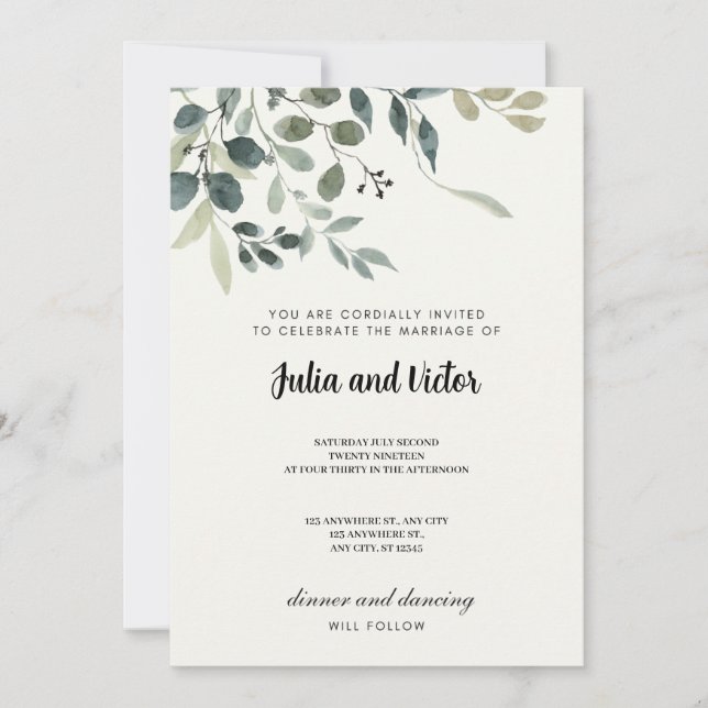 Botanical Grace Wedding-inbjudan Inbjudningar (Framsida)
