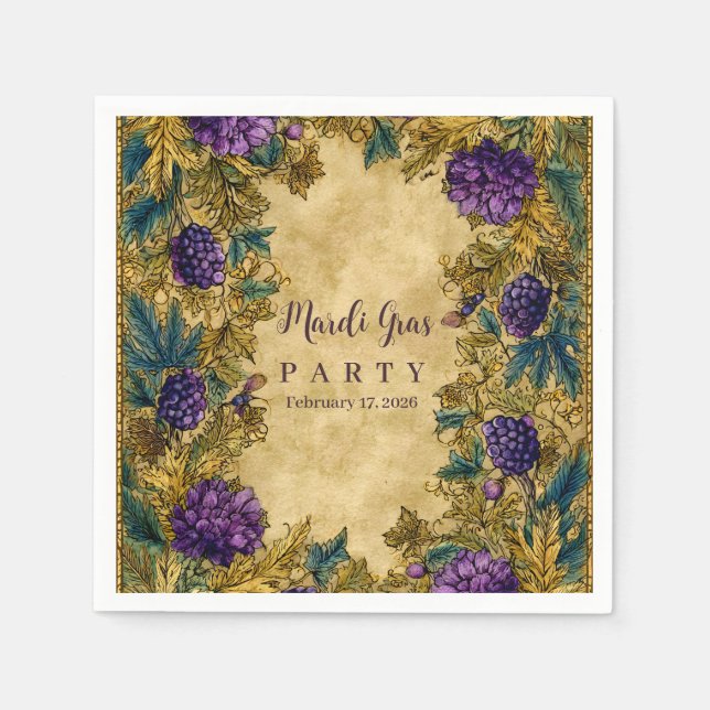Botanical Grape Mardi Gras Masquerade Pappersservett (Framsidan)