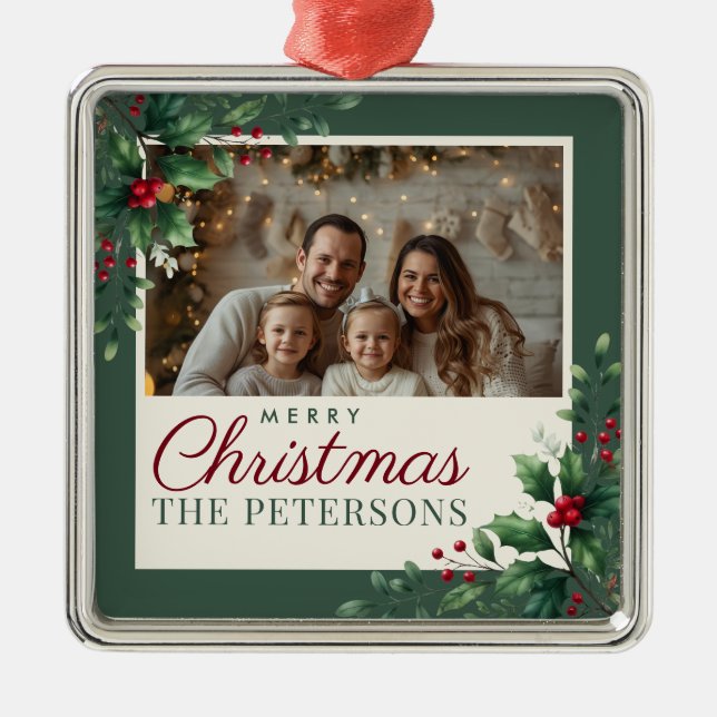 Botanical Green Custom Photo Christmas Ornament (Framsidan)