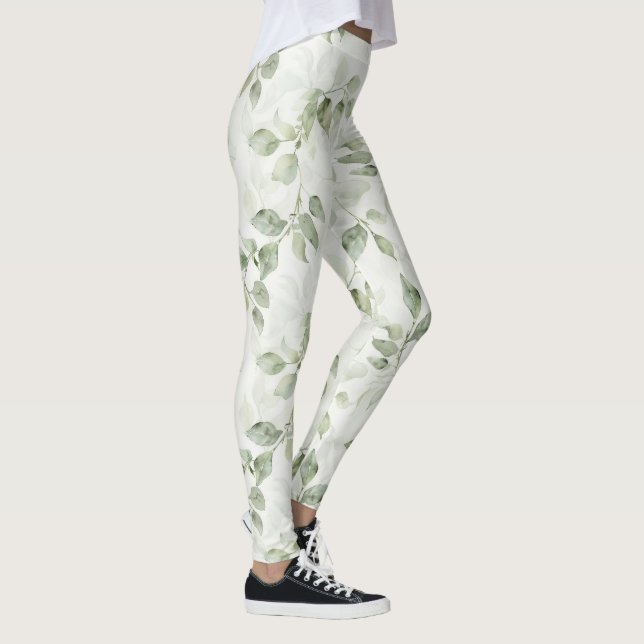 Botanical Green Leaf Pattern  Leggings (Höger)
