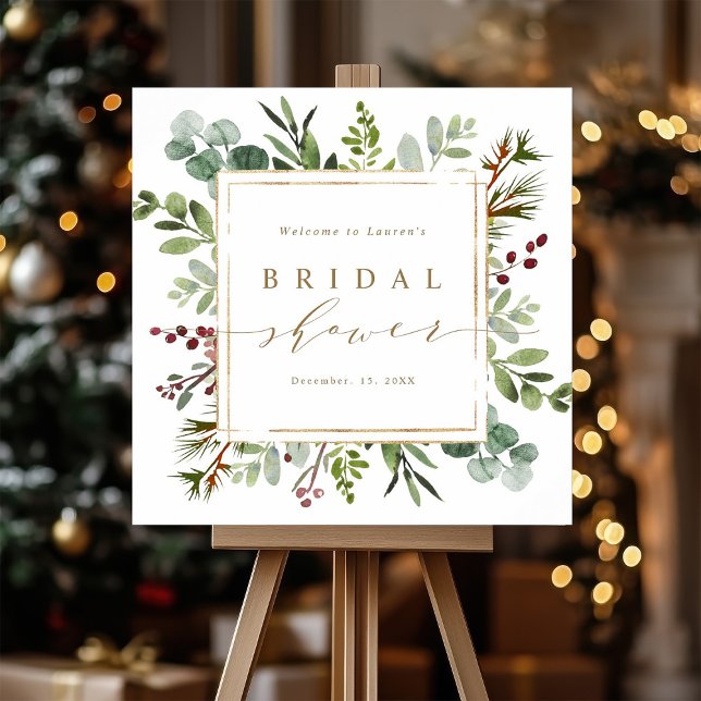 Botanical Greenery Christmas Bridal Shower Welcome Poster (Skapare uppladdad)