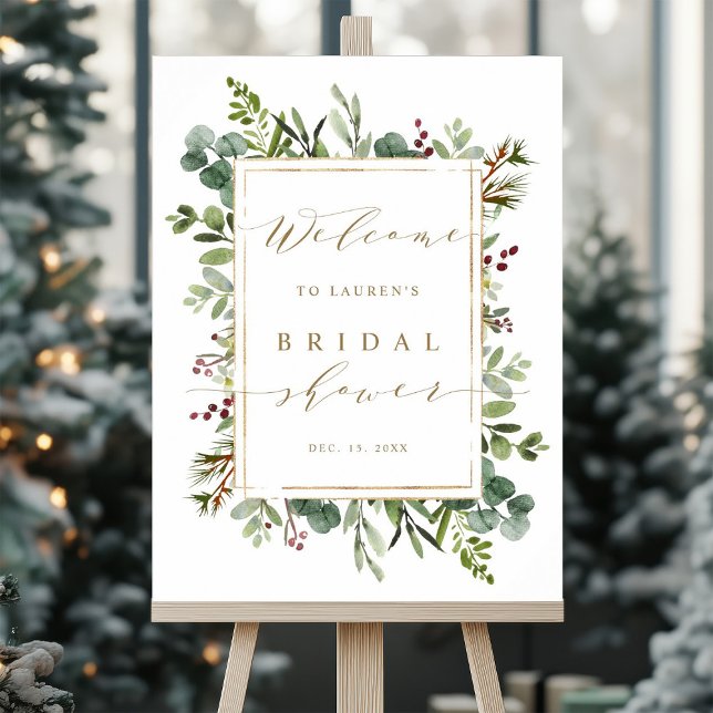 Botanical Greenery Christmas Bridal Shower Welcome Poster (Skapare uppladdad)