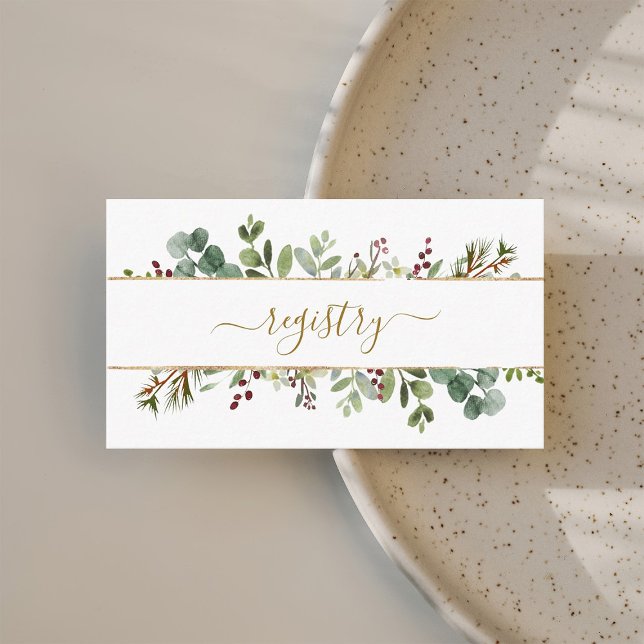 Botanical Greenery Christmas Wedding Registry Gold Tilläggskort (Skapare uppladdad)