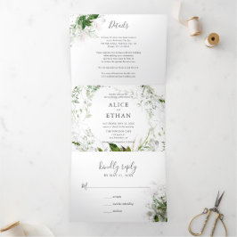 Botanical Greenery Elegant bröllop Tri-Fold Invita