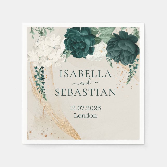 Botanical Greenery Rose Wedding Pappersservett (Framsidan)