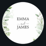 Botanical Greenery Round Sticker Runt Klistermärke<br><div class="desc">Add a natural touch to your celebration with this botanical greenery round sticker. Perfect for sealing wedding envelopes,  decorating favor bags,  or adding charm to your reception details. A fresh and elegant choice for any greenery wedding theme.</div>