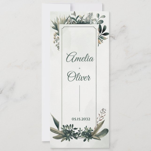 Botanical Greenery Wedding Ceremony Program Card  (Framsida)
