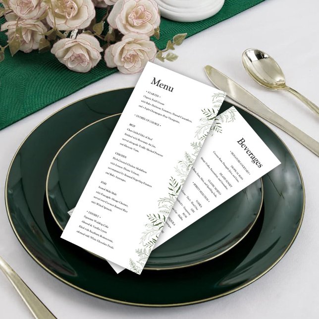 Botanical Greenery Wedding Menu with Beverages (Skapare uppladdad)