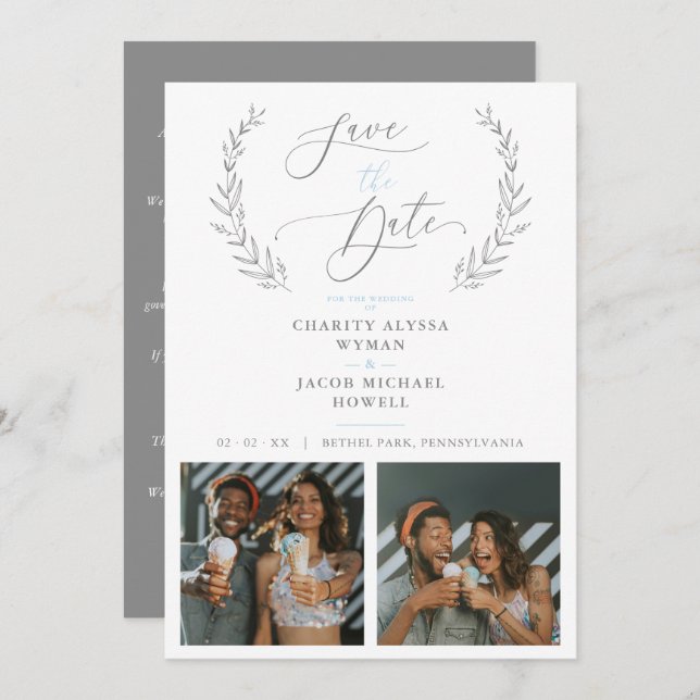 Botanical Grey 2 Photos Sophisticated Wedding (Fram/baksida)