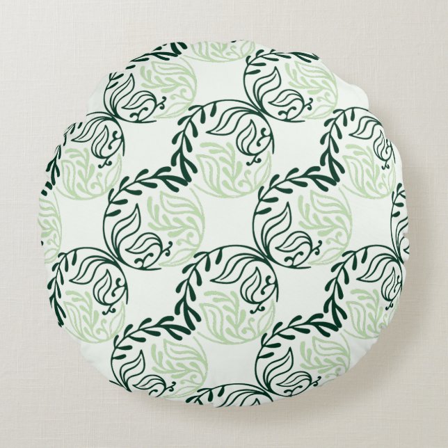 Botanical Harmony in Emerald Round Pillow Rund Kudde (Framsidan)