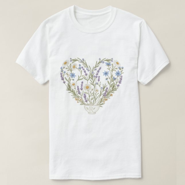 Botanical Heart Apothecary Pharmacy Flower  T Shirt (Design framsida)