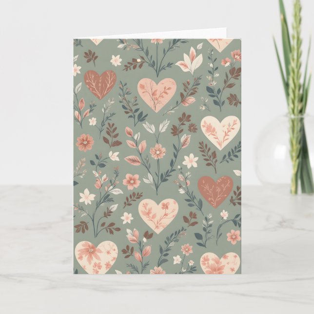 Botanical Hearts Romantic Floral Seamless Pattern  Kort (Framsida)
