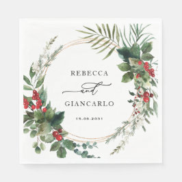 Botanical Holiday Greenery Red Berries Wedding Pappersservett