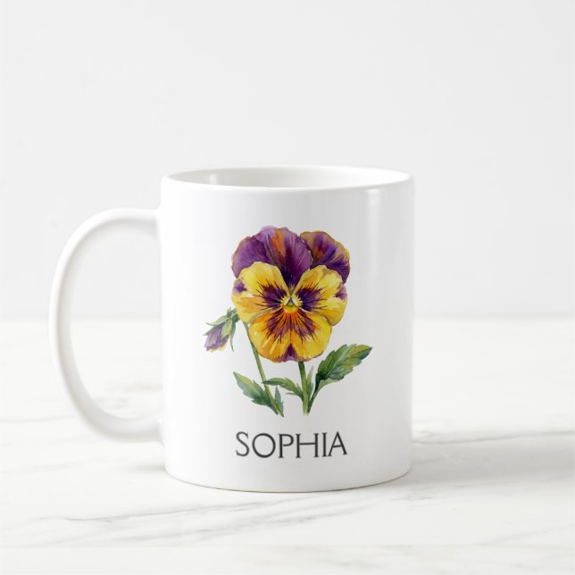 Botanical Illustration Mug - Yellow Pansy Kaffemugg (Vänster)