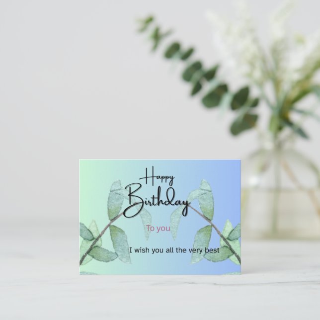 Botanical Leaves Birthday Card | Elegant Gradient  Tilläggskort (Stående Fram)